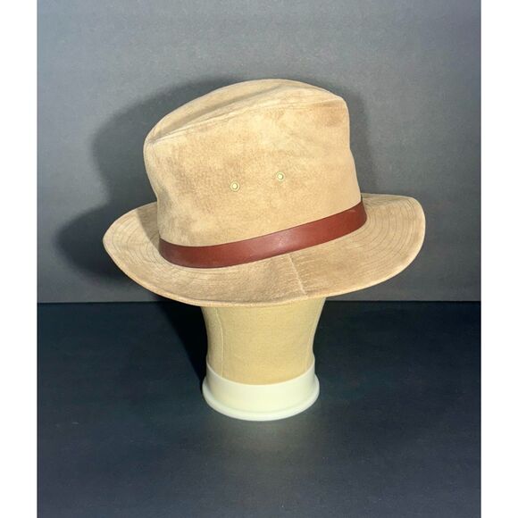 Eddie Bauer Expedition Outfitters Suede Hat Tan Leather Band Medium USA Made - Picture 2 of 5
